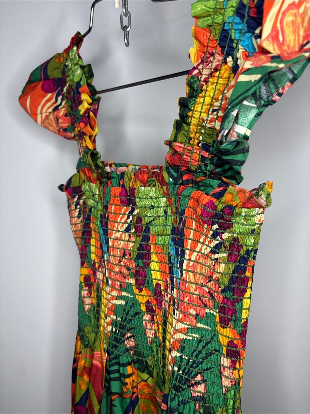 OPT Calypso Tropical  Orange Tiered Smocked Maxi Dress - Picture 4 of 7